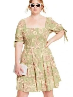 Agua Bendita For Target Sage Green Floral Smocked Dress